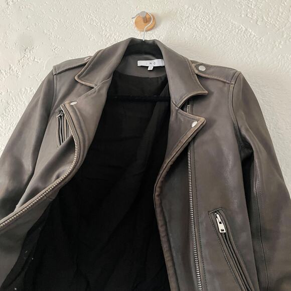 Iro Han Brown Leather Moto Biker Motorcycle Jacket size 36 size Small - Picture 12 of 13